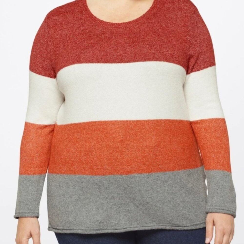 Lou &‎ Grey super soft lightweight fall colors striped sweater woman's size 3XL